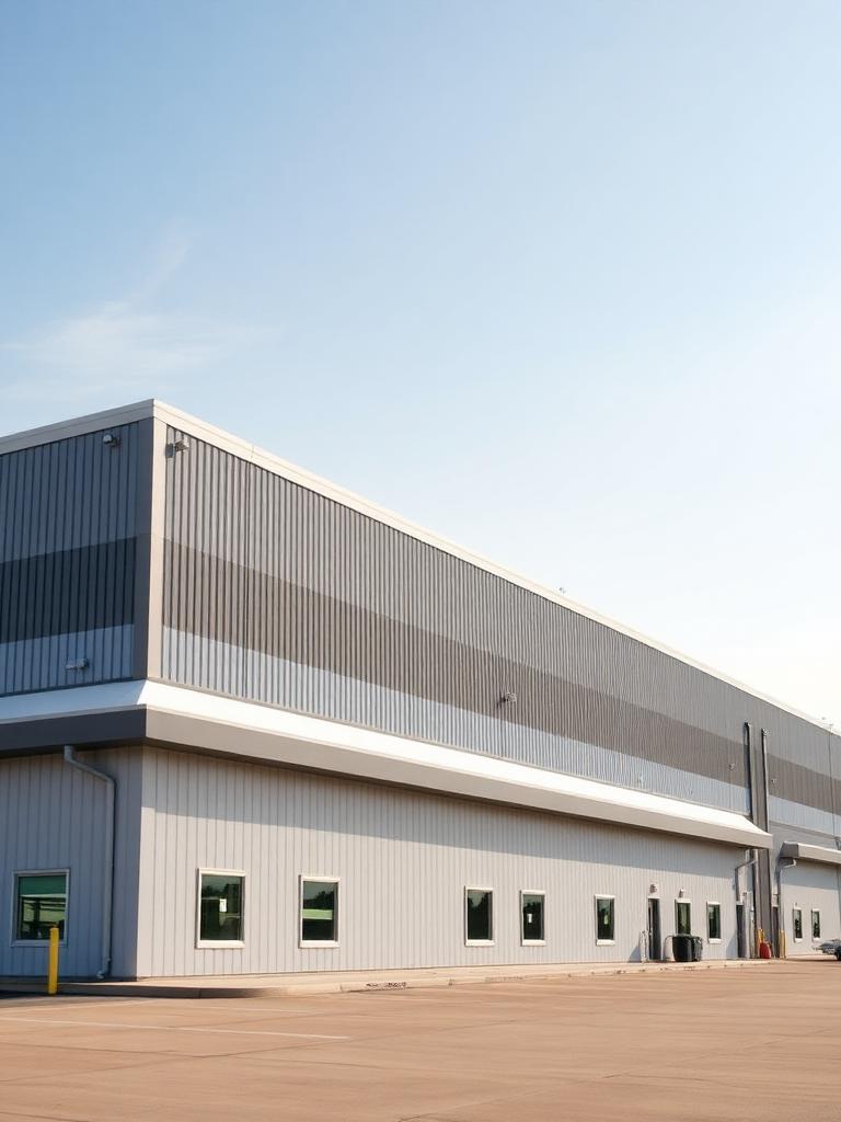Large commercial building with a flat membrane roof